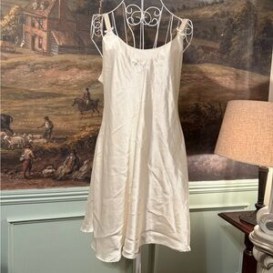 Vintage Christian Dior Satin Slip Dress – Ivory – Embroidered CD Logo